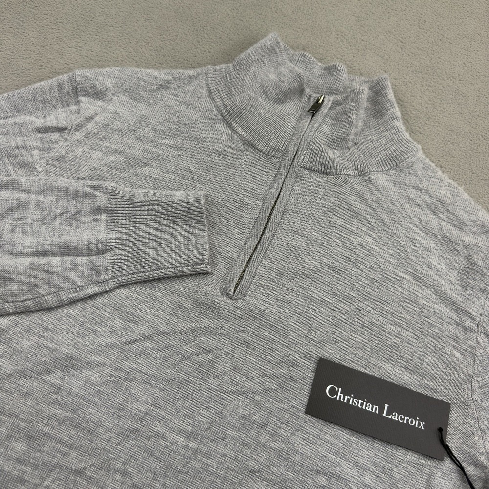 Christian Lacroix 100% Extra Fine Merino Wool 1/4 Zip Sweater Mens Small Gray